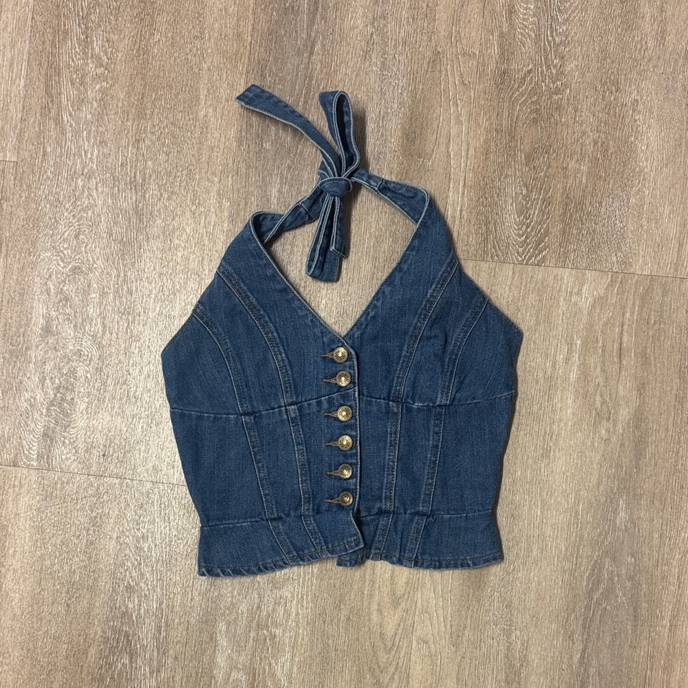 Princess Polly Blue Denim Halter Top